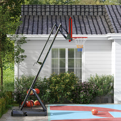 PURE 2.4-2.9m Adjustable Basketball Hoop and Stand with Weighted Base, Portable on Wheels, Red
