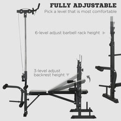 PURE Adjustable Weight Bench with Pulley System, Incline Bench Press Set with Squat Rack, Leg Developer, Butterfly and Weight Storage, for Home Gym Full Body Workout