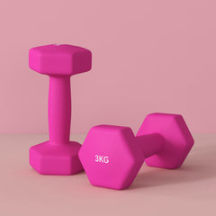 PURE 2 x 3kg Hexagonal Dumbbells Weights Set with Non-Slip Grip for Home Gym Workout, Pink