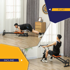 Flat or Incline Home Gym Equipment, Reformer Pilates Machine, Ab Machine, Rower, with Adjustable Push Up Bar