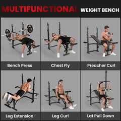 PURE Multi-Exercise Adjustable Weight Bench with Bench Press Rack