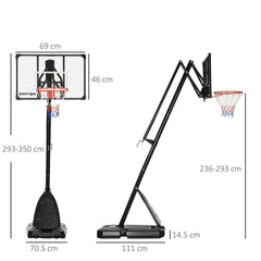 PURE 2.4-2.9m Adjustable Basketball Hoop and Stand with Weighted Base, Portable on Wheels, Black