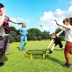 PURE Spike Ball Set, Mini Beach Games Set with Net, 3 Balls and Ball Pump, Portable with Carrying Bag for Outdoor Team Sports, Yellow