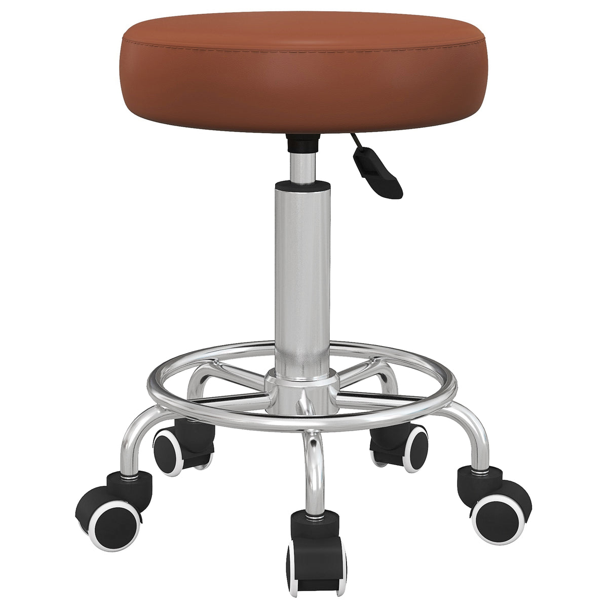 PURE PU Leather Rolling Stool, Height Adjustable Stool Chair with Wheels for Salon, Massage, Spa, Brown