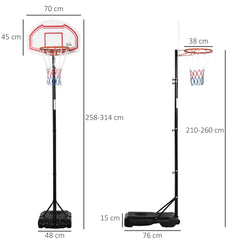 PURE Basketball Hoop Stand Portable Adjustable Height 2.1-2.6m w/ Wheels, Sturdy Rim Stable Base, Red