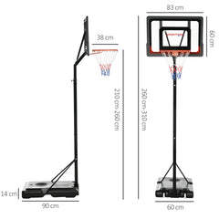 PURE 2.6-3.1m Adjustable Basketball Hoop and Basketball Stand w/ Backboard and Weighted Base, Portable on Wheels, Black