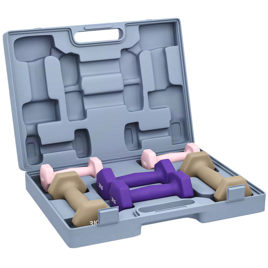 PURE 12kg Hex Dumbbells Set of 6, Hand Weights with Carry Case for Home Gym Strength Training, 2 x 1kg, 2 x 2kg, 2 x 3kg