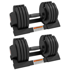PURE 2 x 24KG Adjustable Dumbbells Set, 4-in-1 Weights Set with Storage Tray and Non-Slip Handle, Home Gym Fitness Equipment, Black