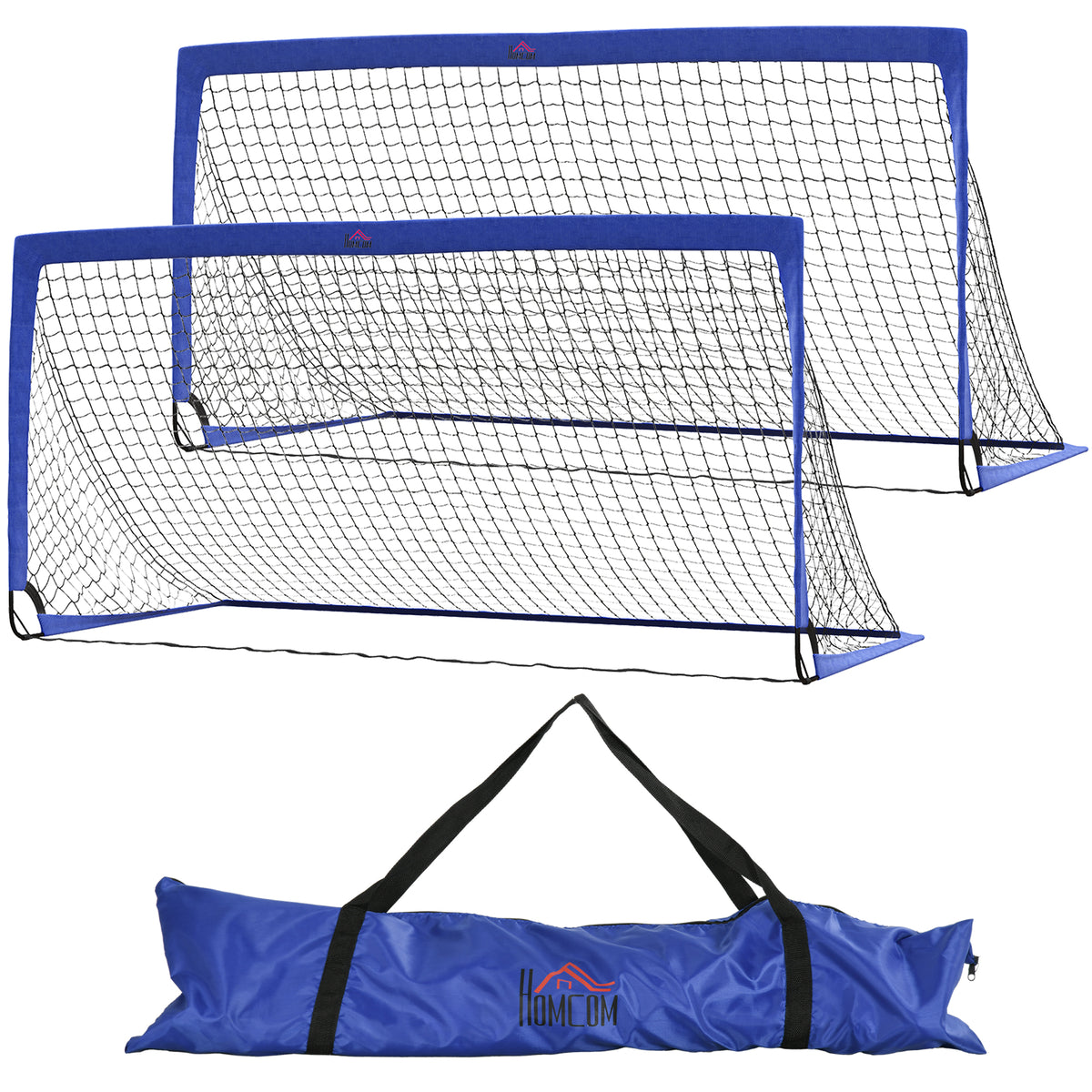 PURE Set of 2 Football Goal Net 6 x 3 ft Foldable Outdoor Sport Training Teens Adults Football with Carrying Bag Blue