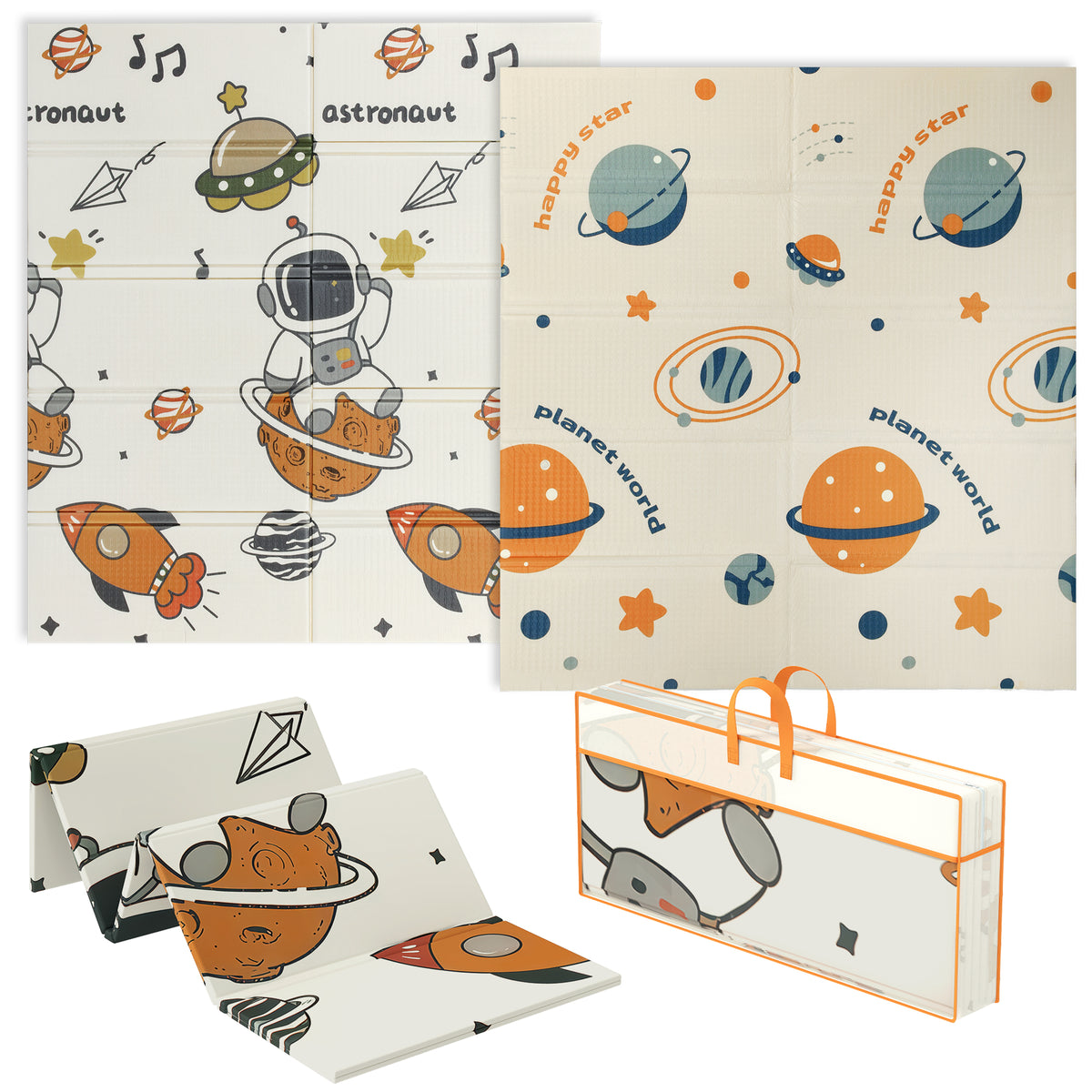 PURE Space-Themed Baby Plat Mat Double Sided, Foldable, Water-Resistant for Outdoor/Indoor, 177 x 146 x 1.5cm