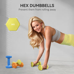 PURE 2 x 1kg, 2 x 1.5kg and 2 x 2kg Hexagonal Dumbbells Weights Set with Non-Slip Grip for Home Gym Workout