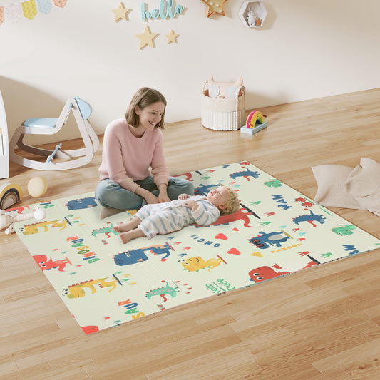 PURE Dinosaur-Themed Baby Plat Mat Double Sided, Foldable, Water-Resistant for Outdoor/Indoor, 177 x 146 x 1.5cm