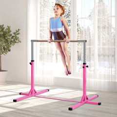 PURE Height Adjustable Gymnastics Horizontal Bar for Kids, Children Junior Kip High Bar Fitness, Pink
