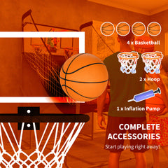 PURE Foldable Double-Hoop Basketball Arcade Game, with Eight Modes, Four Basketballs, Electronic Scoreboard, Sound Effects