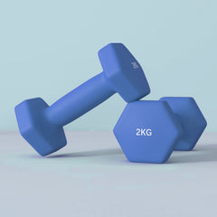 PURE 2 x 2kg Hexagonal Dumbbells Weights Set with Non-Slip Grip for Home Gym Workout, Blue