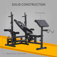 PURE Weight Bench with Adjustable Barbell Rack, Leg Extension, Preacher Curl Pad and 20kg Barbell Set