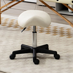PURE Saddle Stool, PU Leather Adjustable Rolling Salon Chair with Steel Frame for Massage, Spa, Beauty and Tattoo, White