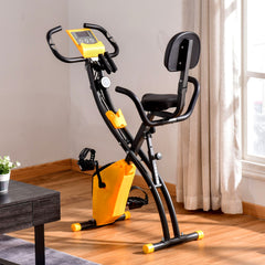 PURE 2-in-1 Folding Exercise Bike with 8-Level Magnetic Resistance, Arm Resistance Band, Pulse Sensor, Yellow