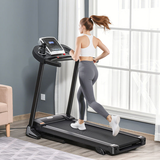 PURE Folding Treadmill, 2.0HP Incline Treadmill Running Machine, 12.8 km/h, with LED Display, Manual Incline, 12 Preset Programs, Drink & Phone Holder for Home Gym Fitness