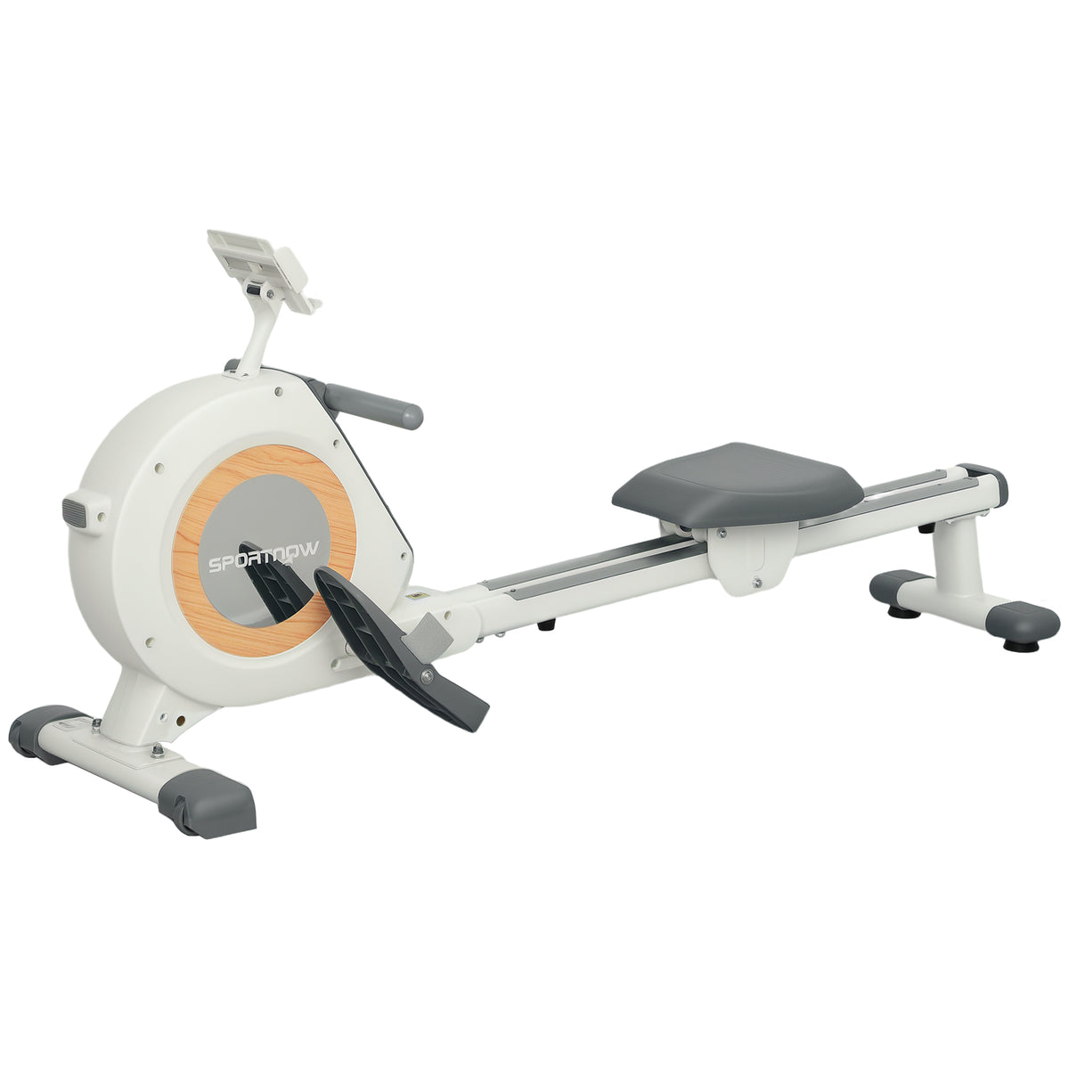 PURE Rowing Machine, 16-Level Magnetic Rower Machine with LCD Monitor and Phone Holder, White