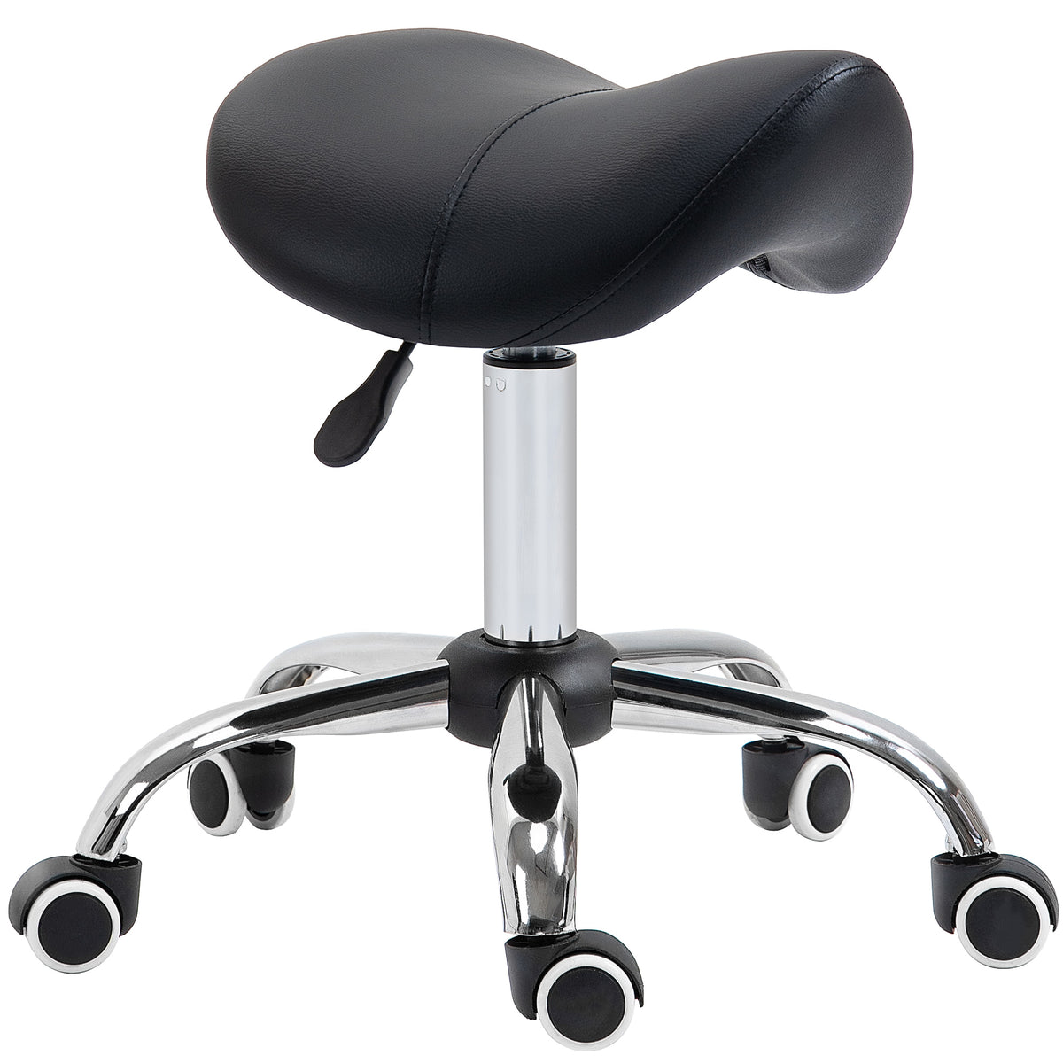 PURE Cosmetic Stool 360° Rotate Height Adjustable Salon Massage Spa Chair Hydraulic Rolling Faux Leather Saddle Stool Mobility, Black
