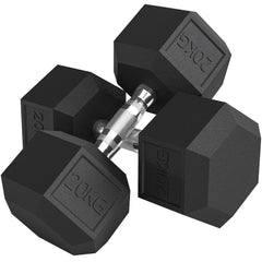 PURE 2x20KG Rubber Hex Dumbbell Portable Hand Weights Dumbbell Home Gym