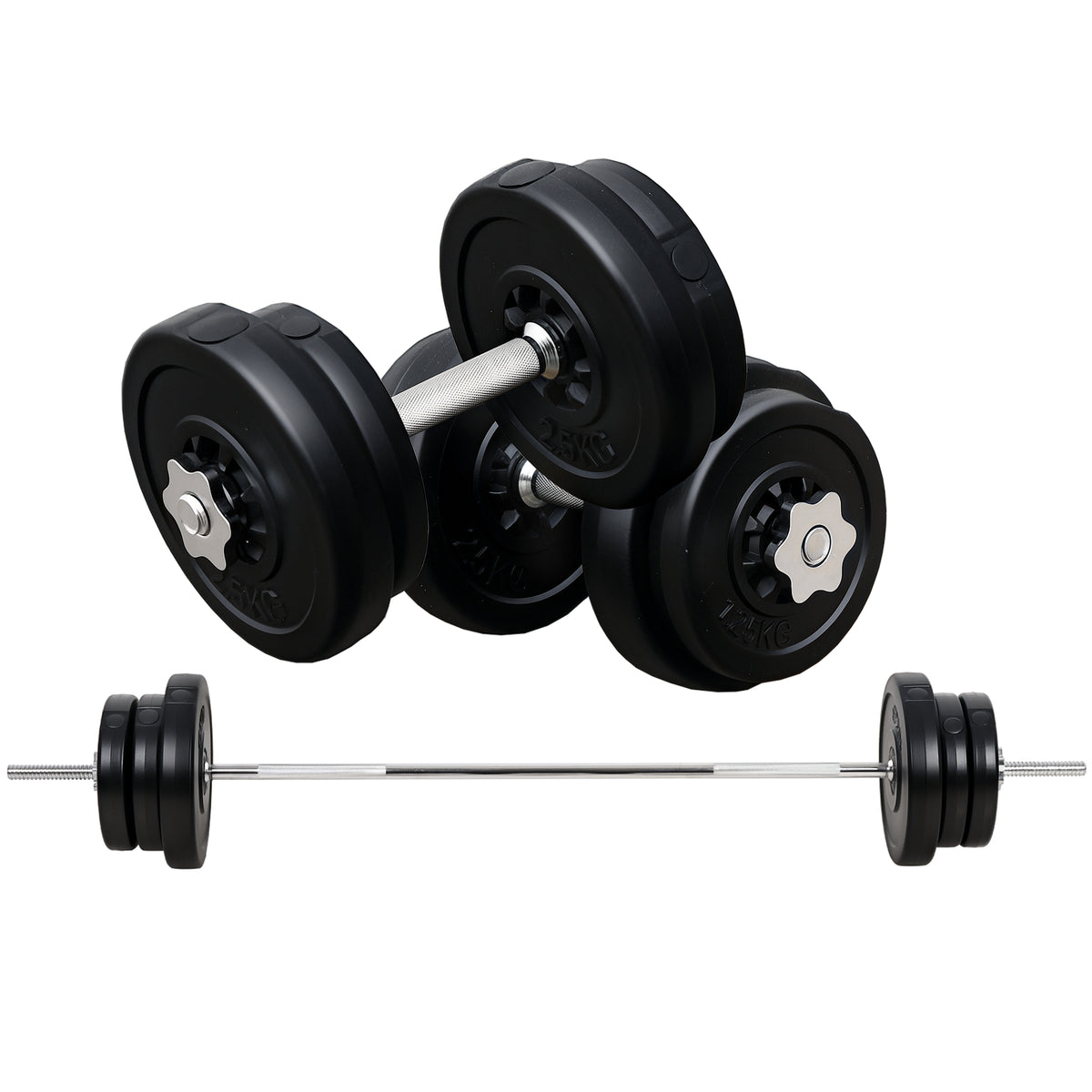 PURE Dumbbell and Barbell Set with 65kg Adjustable Barbell Weights Set, for Home Gym - Black