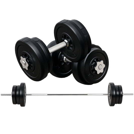 PURE Dumbbell and Barbell Set with 65kg Adjustable Barbell Weights Set, for Home Gym - Black