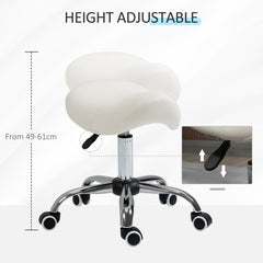 PURE Cosmetic Stool 360° Rotate Height Adjustable Salon Massage Spa Chair Hydraulic Rolling Faux Leather Saddle Stool, Cream