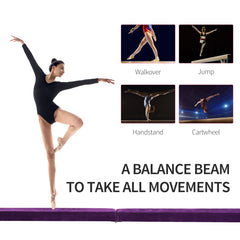 PURE 2.4M 8FT Gymnastics Folding Balance Beam Home Gym Training Exercise Sports - Purple