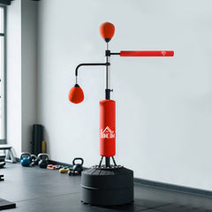PURE 4-in-1 Boxing Punching Bag, Freestanding with 2 Speed Bals, 360° Reflex Bar, 160-230cm Adjustable Height, Red