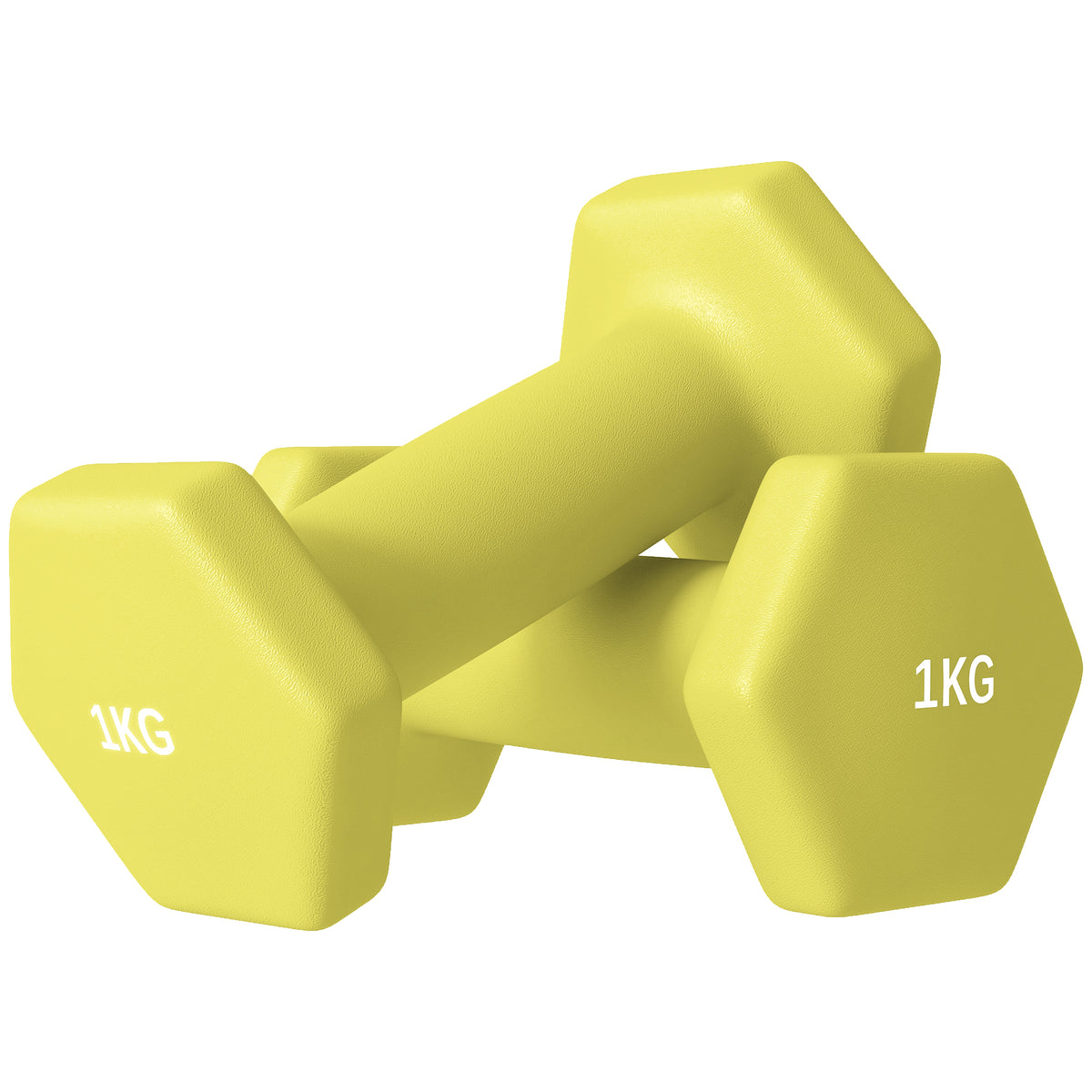 PURE 2 x 1kg Hexagonal Dumbbells Weights Set with Non-Slip Grip for Home Gym Workout, Yellow