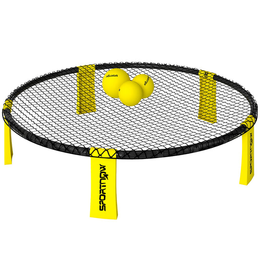PURE Spike Ball Set, Mini Beach Games Set with Net, 3 Balls and Ball Pump, Portable with Carrying Bag for Outdoor Team Sports, Yellow