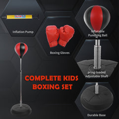 PURE Punching Bag with Stand, 126-144 cm Height Adjustable Boxing Set Free Standing Speed Bag with Gloves and Air Pump for Teenagers Home Gym Workout