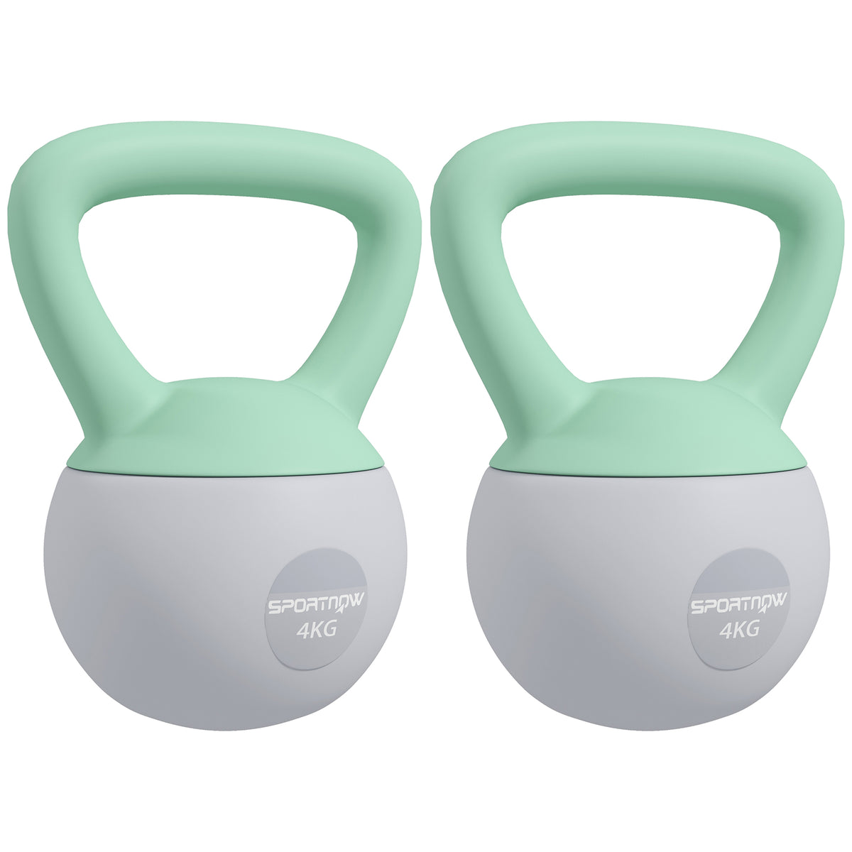 PURE 2 x 4kg Soft Kettlebell, Kettle Bell with Non-Slip Handle, for Home Gym, Strength Training, Cardio - Grey and Green
