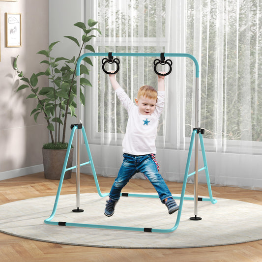 PURE Adjustable Height, Foldable Kids Gymnastics Bar w/ Non-slip Rubber Floor Rings, for 3+ Years, Green