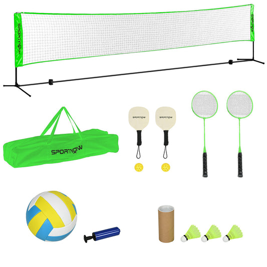 PURE Badminton Net Set, Height Adjustable Net for Pickleball, Volleyball, Badminton, with 3 Shuttlecocks, 4 Rackets