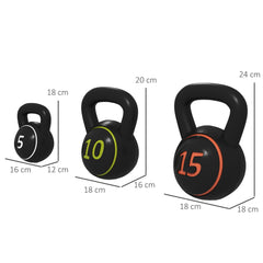 Kettlebell Set with Storage Rack, 3-Piece Weights for Strength Training, Home Gym, 5lbs, 10lbs, 15lbs