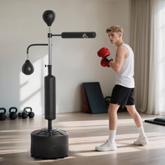 PURE 4-in-1 Boxing Punching Bag, Freestanding with 2 Speed Bals, 360° Reflex Bar, 160-230cm Adjustable Height, Black