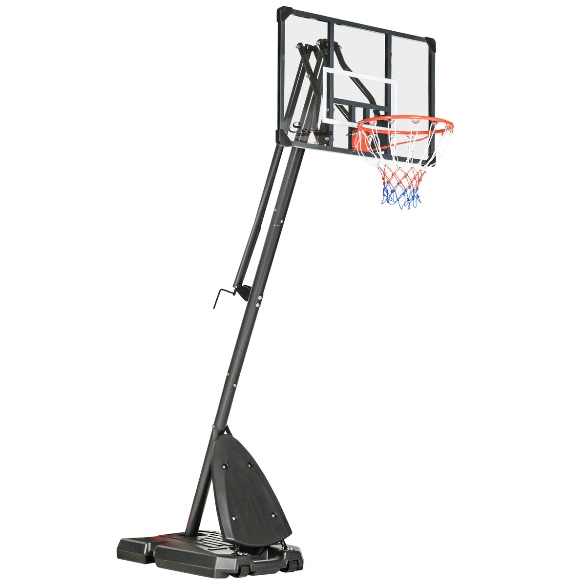 PURE 2.4-2.9m Adjustable Basketball Hoop and Stand with Weighted Base, Portable on Wheels, Black