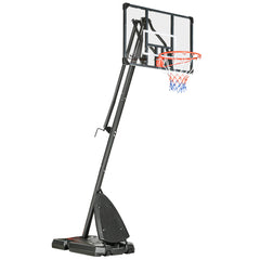 PURE 2.4-2.9m Adjustable Basketball Hoop and Stand with Weighted Base, Portable on Wheels, Black
