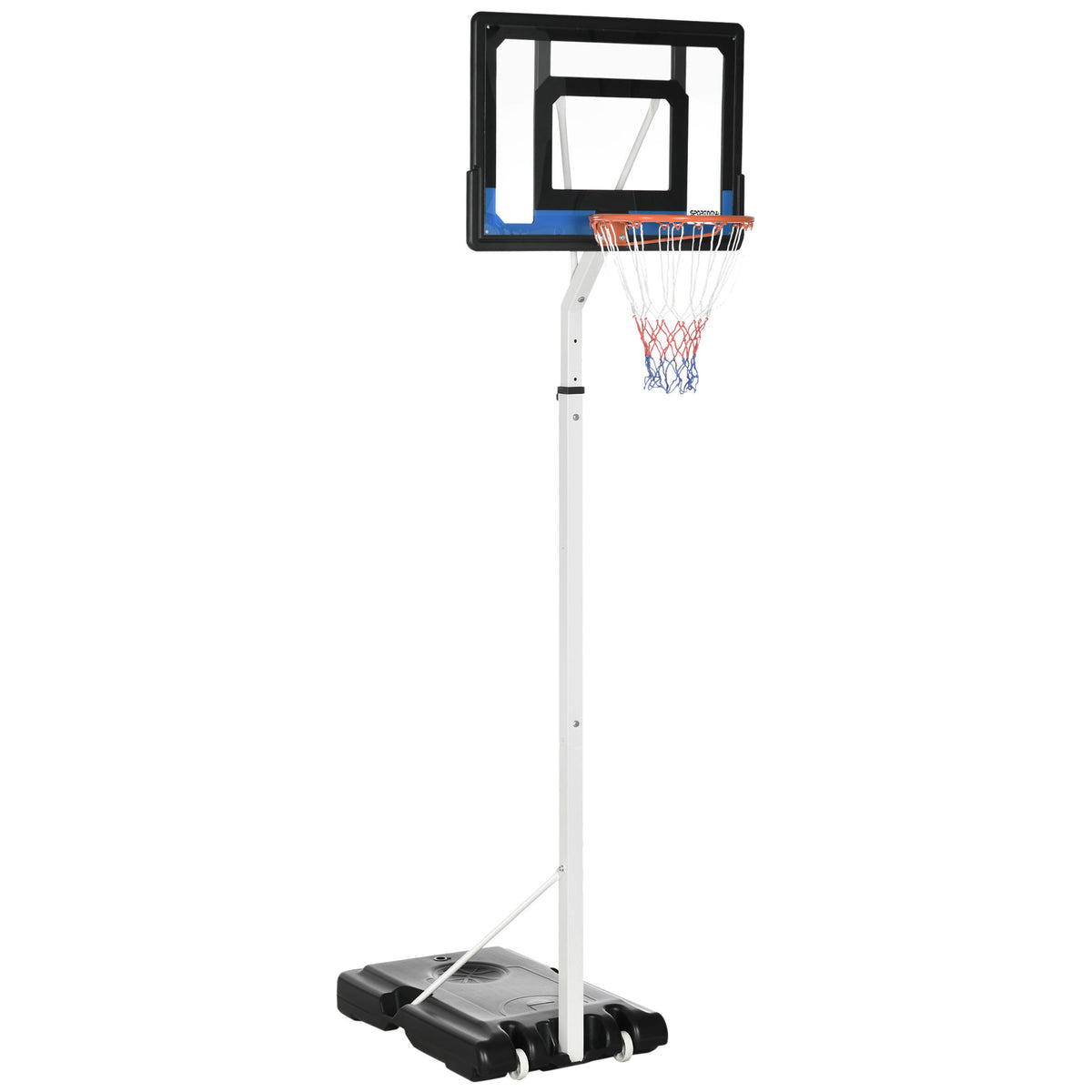 PURE 2.6-3.1m Adjustable Basketball Hoop and Basketball Stand w/ Backboard and Weighted Base, Portable on Wheels, White