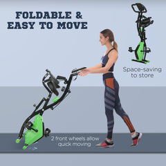 PURE 2-in-1 Folding Exercise Bike with 8-Level Magnetic Resistance, Arm Resistance Band, Pulse Sensor, Green