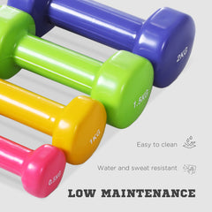 PURE 10KG Dumbbells Set with Carry Case, Hand Weights for Women and Men Home Gym Weight Lifting Training, Red, Yellow, Green, Purple