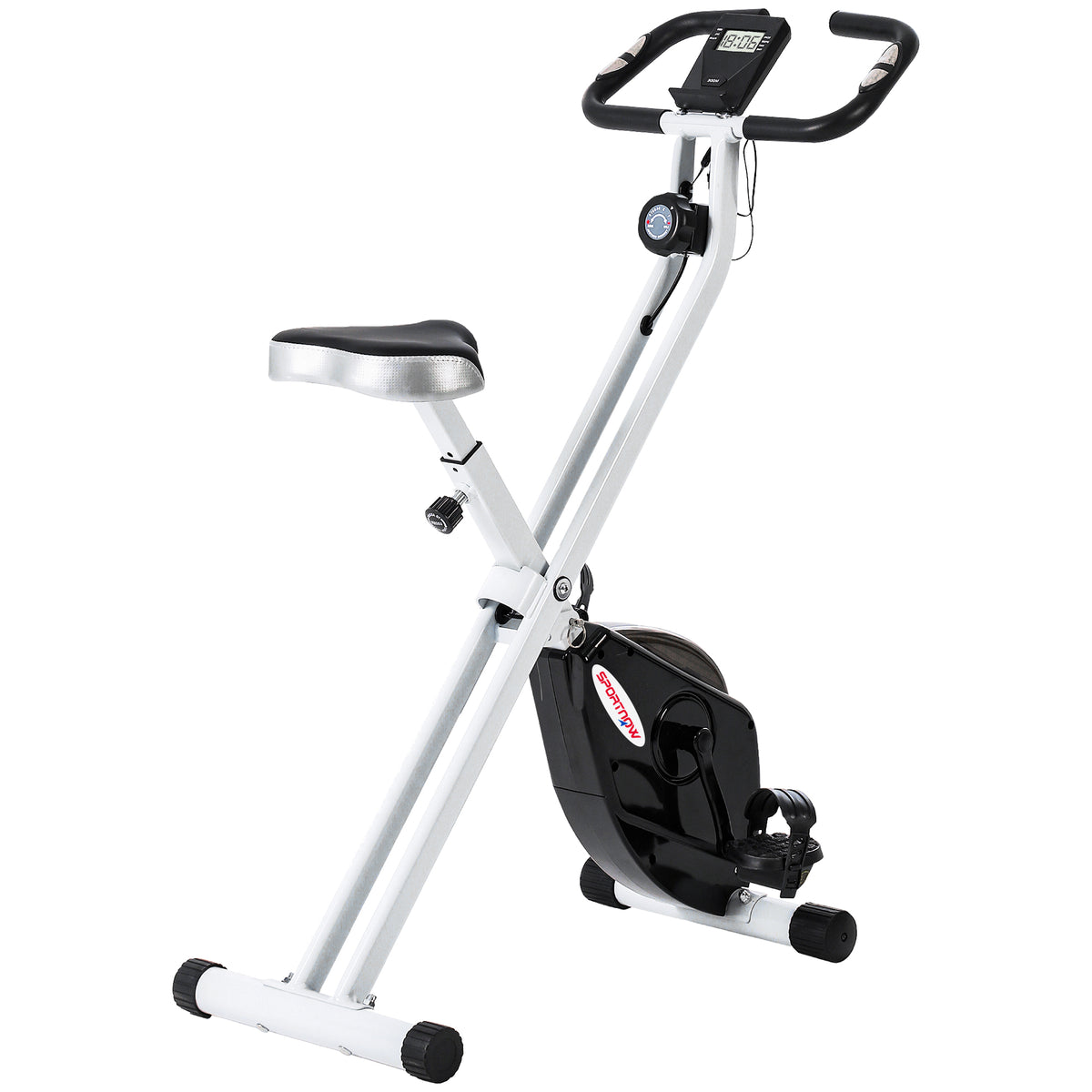 PURE Folding and Quiet Exercise Bike with 8-Level Magnetic Resistance and Heart Rate Sensor, for Home Gym, Black and White