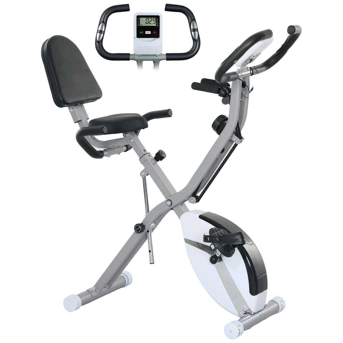 PURE Five-in-one Foldable Exercise Bike, Stationary Bike with Arm Workout Bands, LDC Monitor, Phone Holder, White