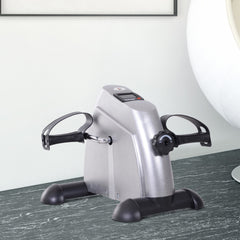 Mini Exercise Bike: LCD Display, Compact Fitness Equipment, Metallic Silver