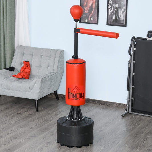 PURE 155-205cm 3-IN-1 Freestanding Boxing Punching Bag Stand, Boxing Speed Trainer with Rotating Flexible Arm, Speed Ball, Fillable Base, Red