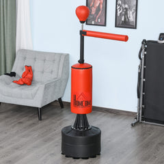 PURE 155-205cm 3-IN-1 Freestanding Boxing Punching Bag Stand, Boxing Speed Trainer with Rotating Flexible Arm, Speed Ball, Fillable Base, Red