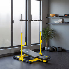PURE Vertical Leg Press Machine with Adjustable Leg, Back and Head Positions, 2" Olympic Plate Compatible, Yellow